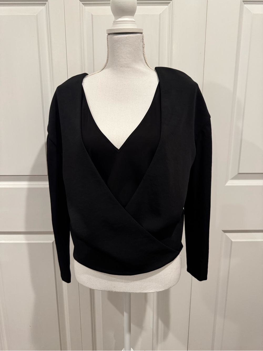 J Brand Black Wrap-Front Long Sleeve Top